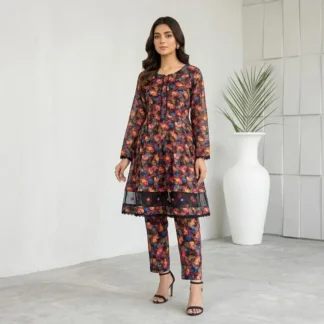 Multicolor Lawn Printed 2Pcs Frock Trouser Set