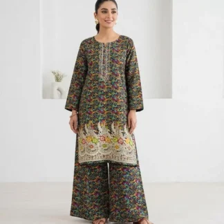 Pakistani Printed Kurta Pajama Set with Embroidered Details