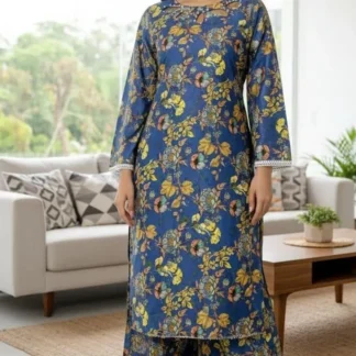 Blue Floral Lawn Kurta Set for Women