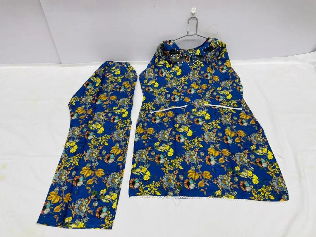 Blue Floral Lawn Kurta Set for Women - Image 2
