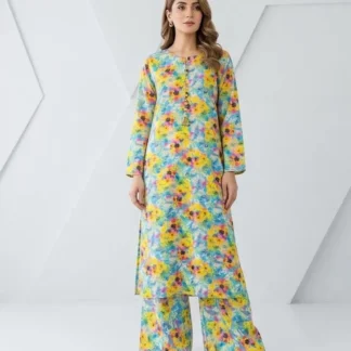 2 Pcs Women's Long Length Stitched Lawn Digital Print Shirt And Trouser with Beats