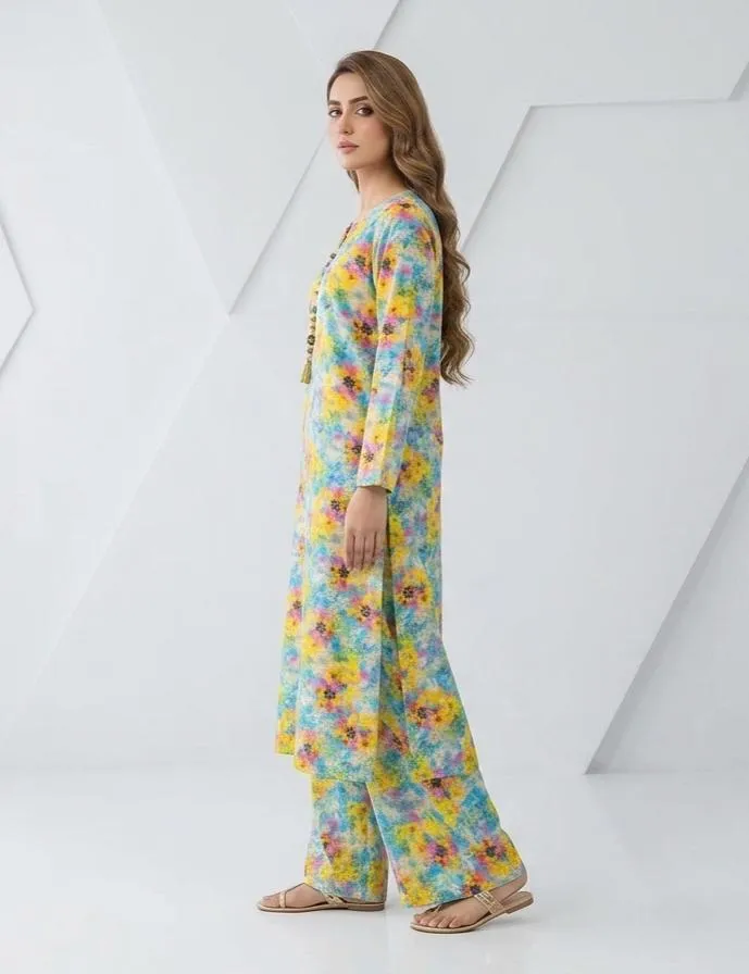 2 Pcs Women's Long Length Stitched Lawn Digital Print Shirt And Trouser with Beats - Image 2
