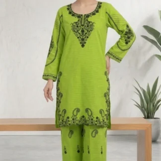 Green Embroidered Cotton Lawn Kurta Set for Women