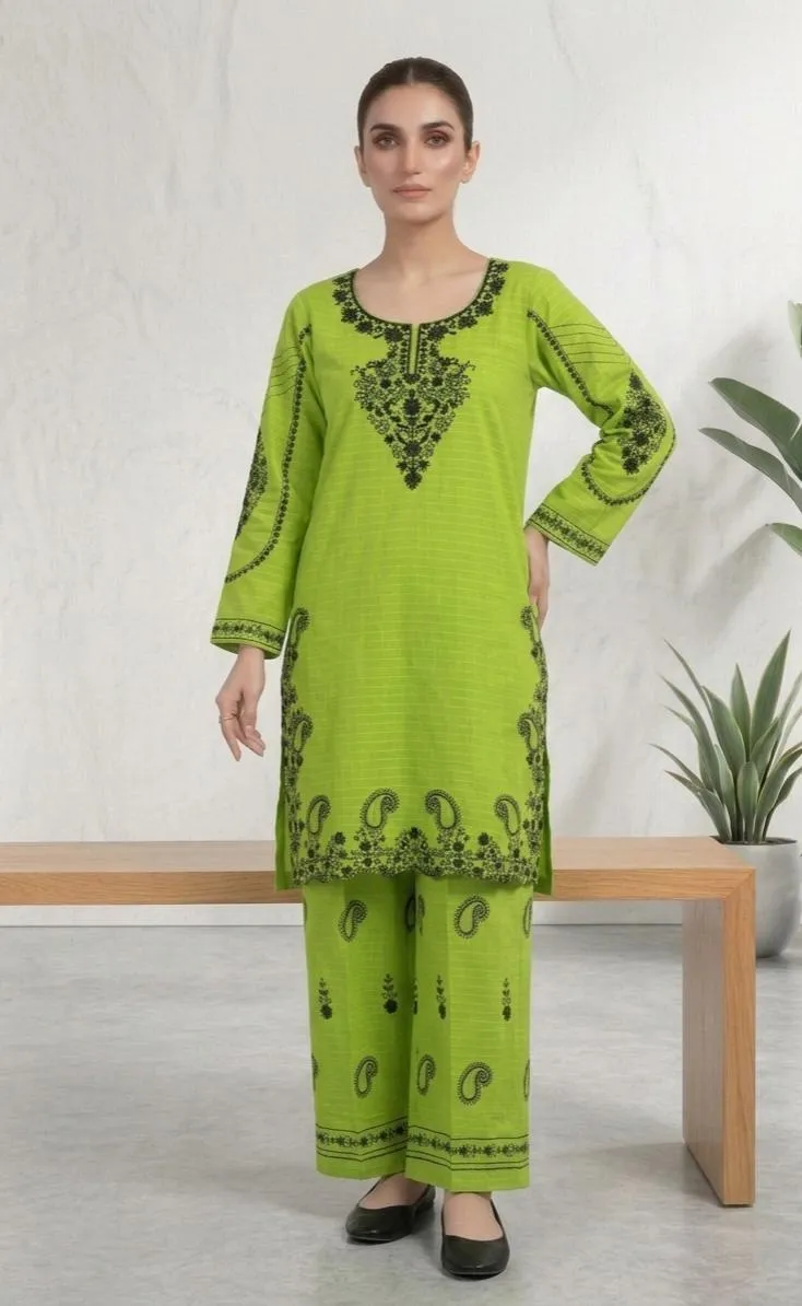 Green Embroidered Cotton Lawn Kurta Set for Women