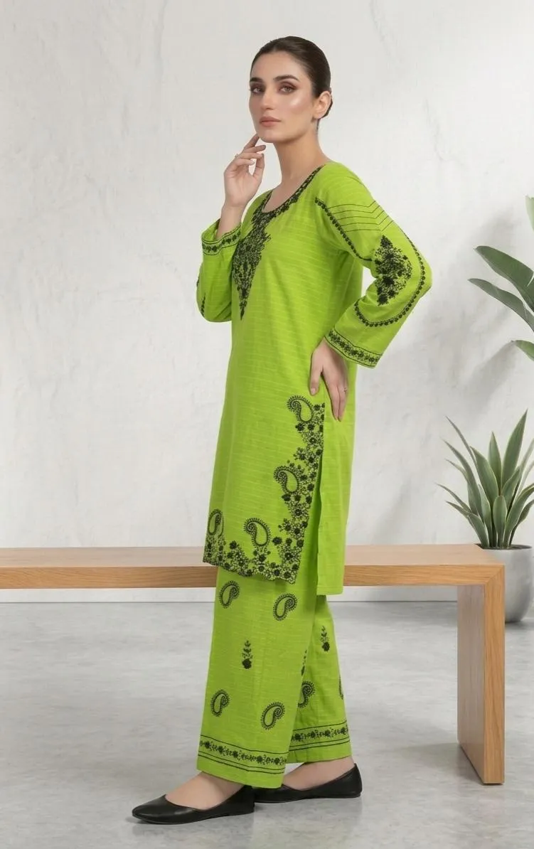 Green Embroidered Cotton Lawn Kurta Set for Women - Image 4