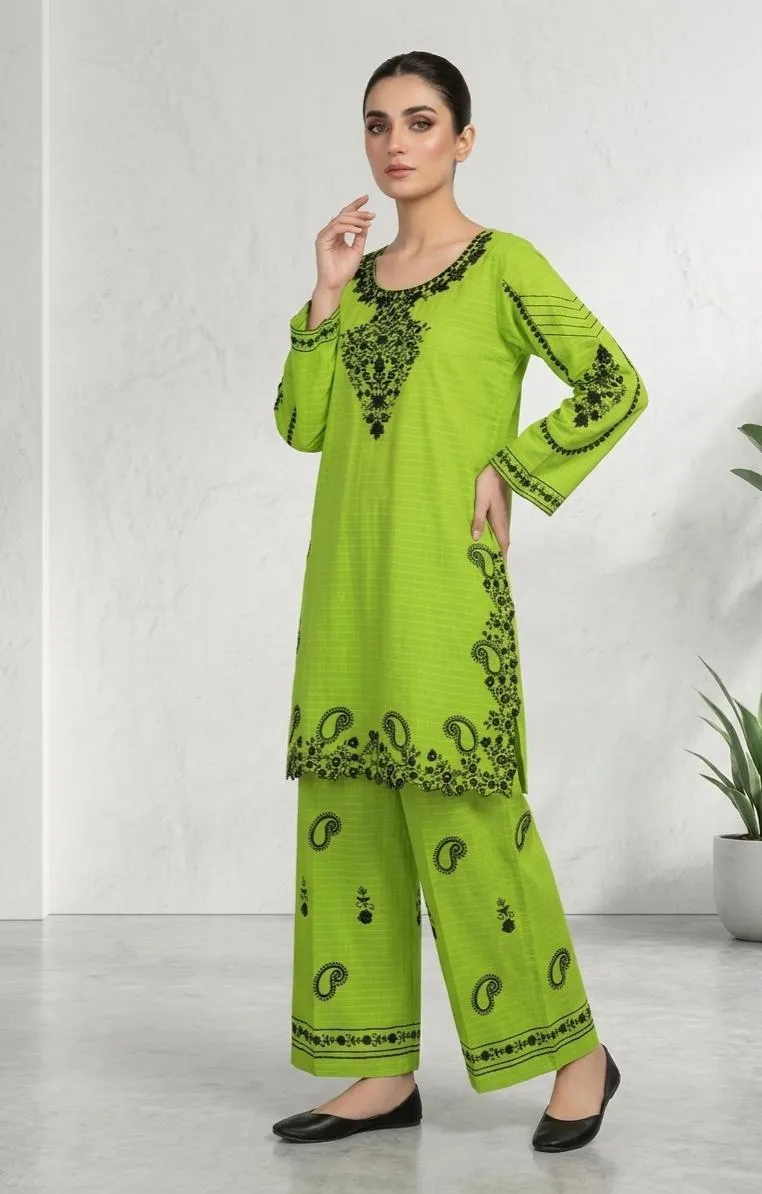 Green Embroidered Cotton Lawn Kurta Set for Women - Image 5