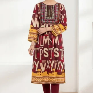 Pakistani Printed Kurta Set Maroon Embroidered