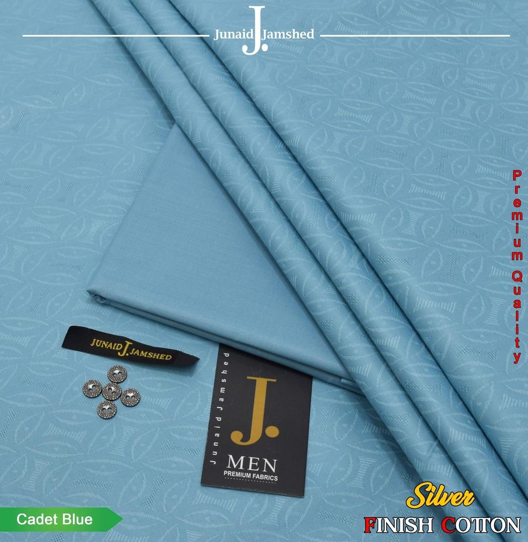 Cadet Blue Textured Cotton Suit Fabric with Silver Finish