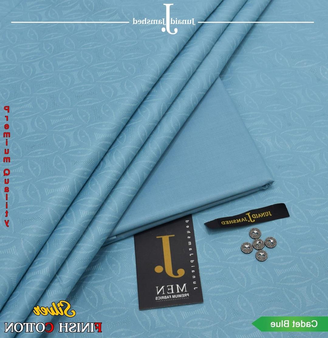 Cadet Blue Textured Cotton Suit Fabric with Silver Finish - Image 2
