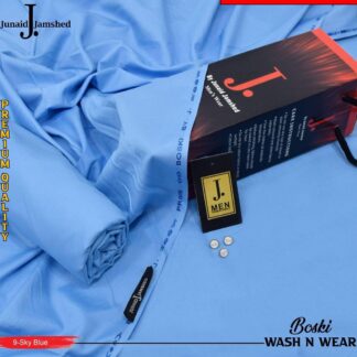 Men's Wash & Wear Sky Blue Suit Boski Junaid Jamshed