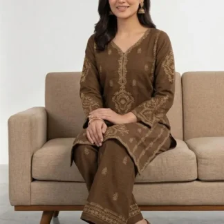 Brown Embroidered Cotton Lawn 2Pcs Set