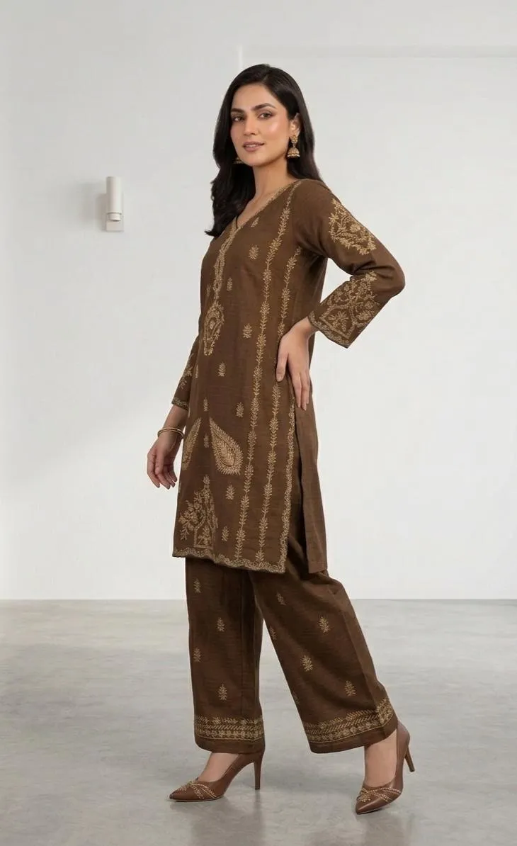 Brown Embroidered Cotton Lawn 2Pcs Set - Image 2