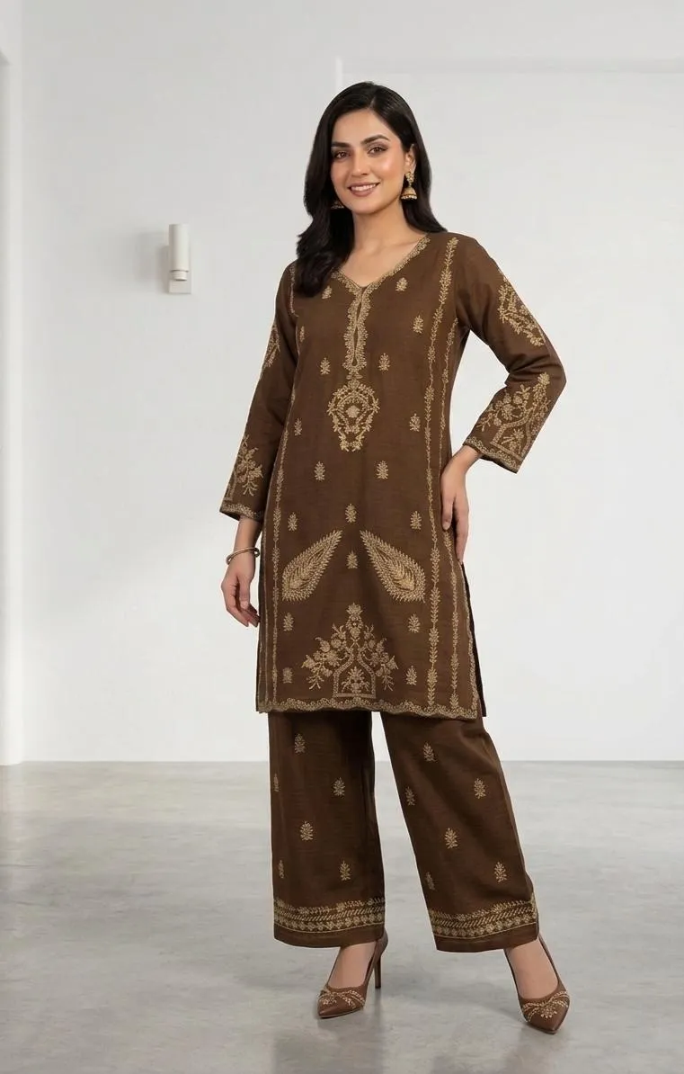 Brown Embroidered Cotton Lawn 2Pcs Set - Image 3