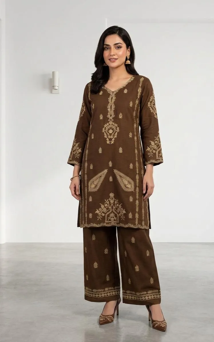 Brown Embroidered Cotton Lawn 2Pcs Set - Image 4