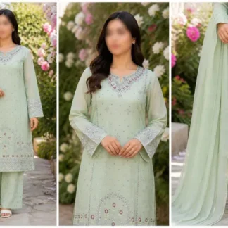 Women Cotton Lawn Embroidered 3 Pcs Suit Mint Green
