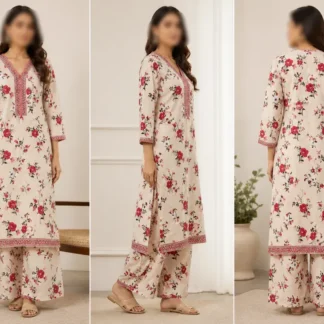 Ivory Printed Lawn 2Pcs Shirt Trouser Set Large