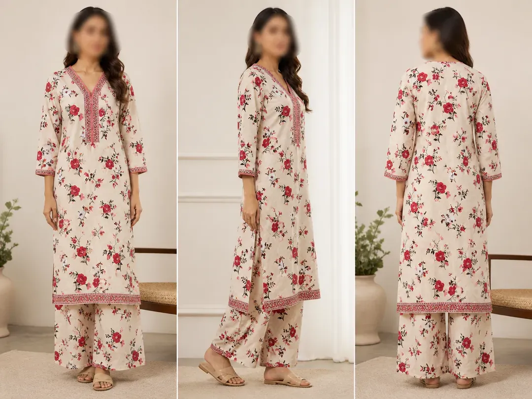 Ivory Printed Lawn 2Pcs Shirt Trouser Set Large