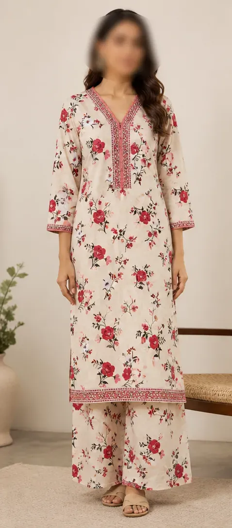 Ivory Printed Lawn 2Pcs Shirt Trouser Set Large - Image 2