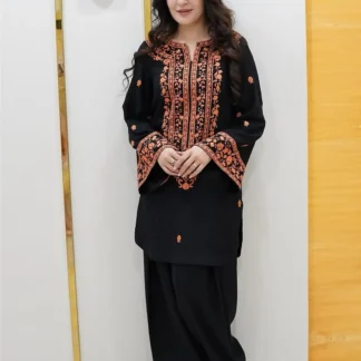 Ghazal 2 Pcs Women's Stitched Linen Embroidered Shirt And Trouser