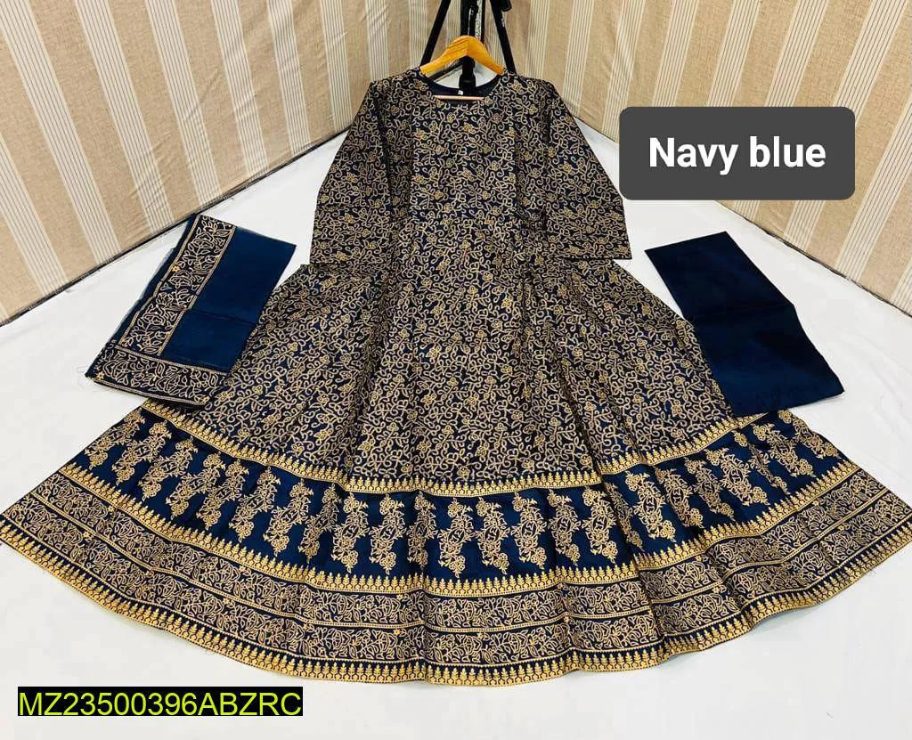Navy Blue Katan Silk Printed Women Maxi Set - Image 4