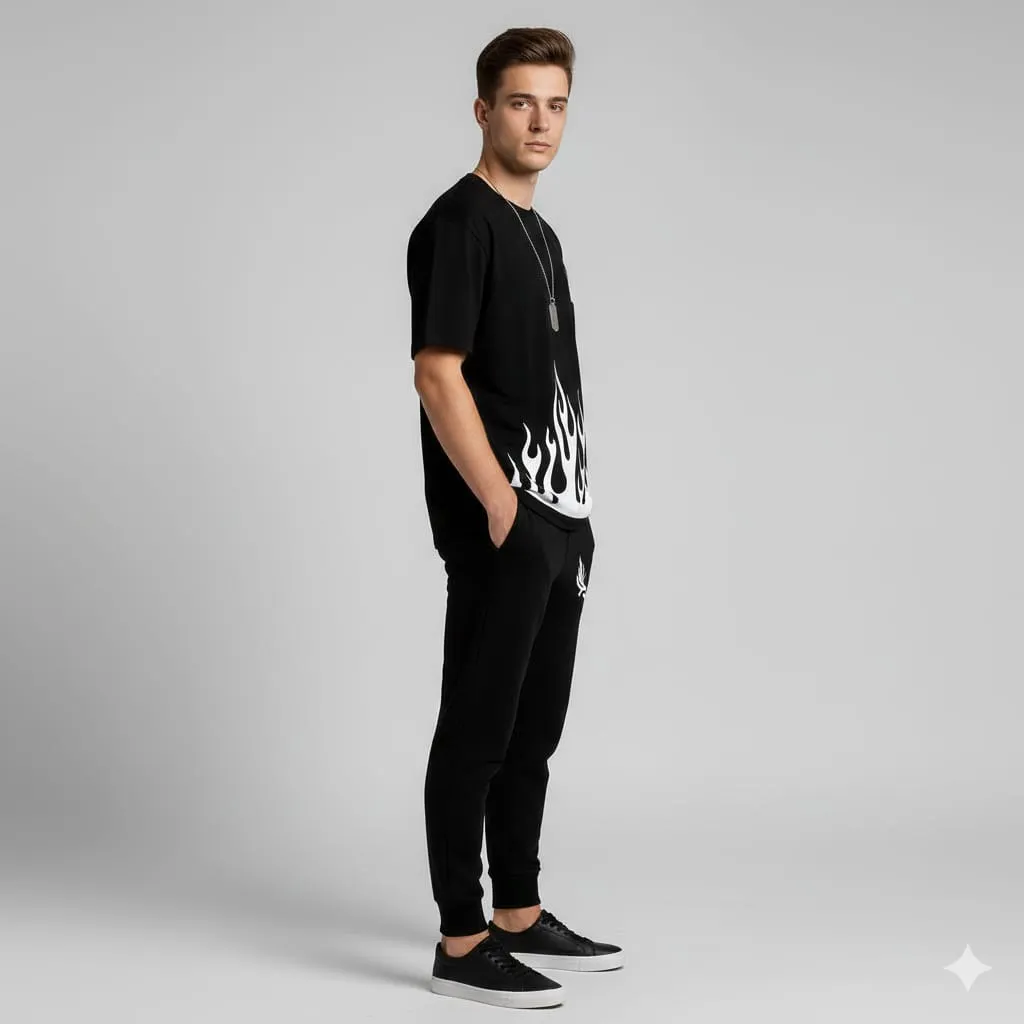 Men Black Flame Printed Track Suit 28" - Image 2