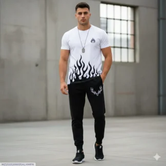 Men White Flame Print Track Suit 28"