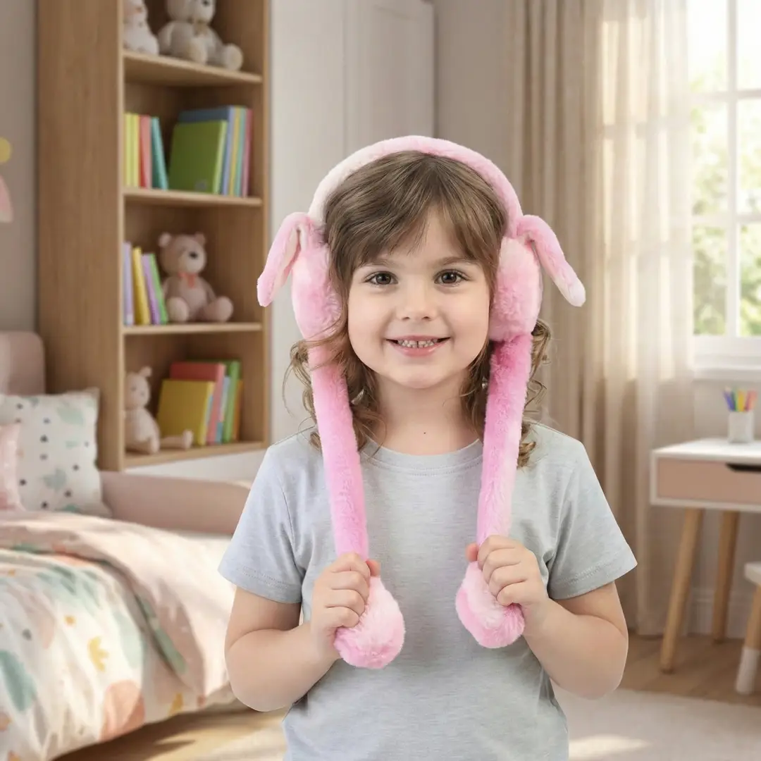 Bunny Ear Muffs for Kids | Plush Rabbit Earmuffs with Moving Ears & Chu Chu Sound | Winter Warm Ear Warmers for Girls & Boys | Soft Cute Cartoon Bunny Ear Muff Toy Gift Earmuffs - Image 3