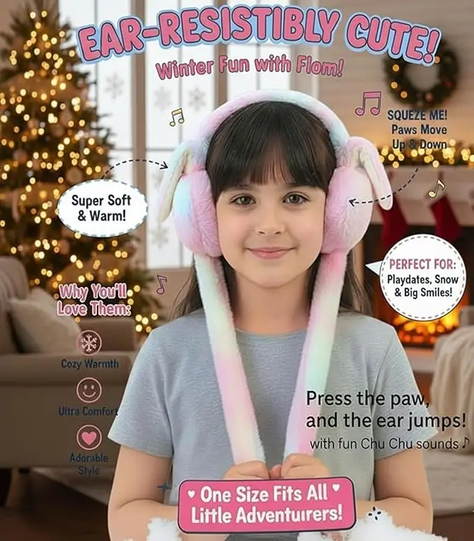 Bunny Ear Muffs for Kids | Plush Rabbit Earmuffs with Moving Ears & Chu Chu Sound | Winter Warm Ear Warmers for Girls & Boys | Soft Cute Cartoon Bunny Ear Muff Toy Gift Earmuffs - Image 5