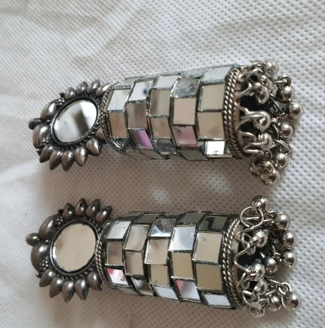 Funky Silver Plated Crystal Jhumka - Image 2