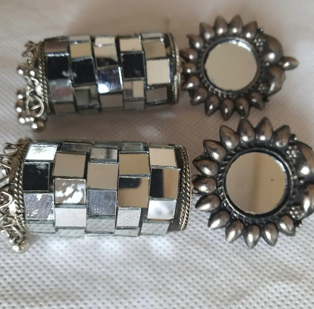 Funky Silver Plated Crystal Jhumka - Image 3