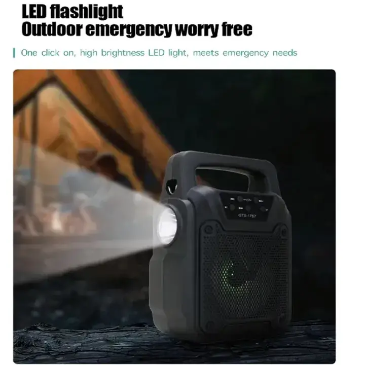 GTS 1767 Solar Charging Wireless Bluetooth Speakers - MP3 Music Player - SD Card FM Radio USB Rechargeable Speaker - 4 inch Drive Size - Greatnice BEST Quality loudspeaker Sound Players Double Solar Wireless Speaker – LED Light Flashlight Portable Speaker - Image 2