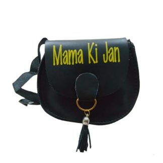 Kids Crossbody Bag Black Leather Yellow Print Adjustable Strap