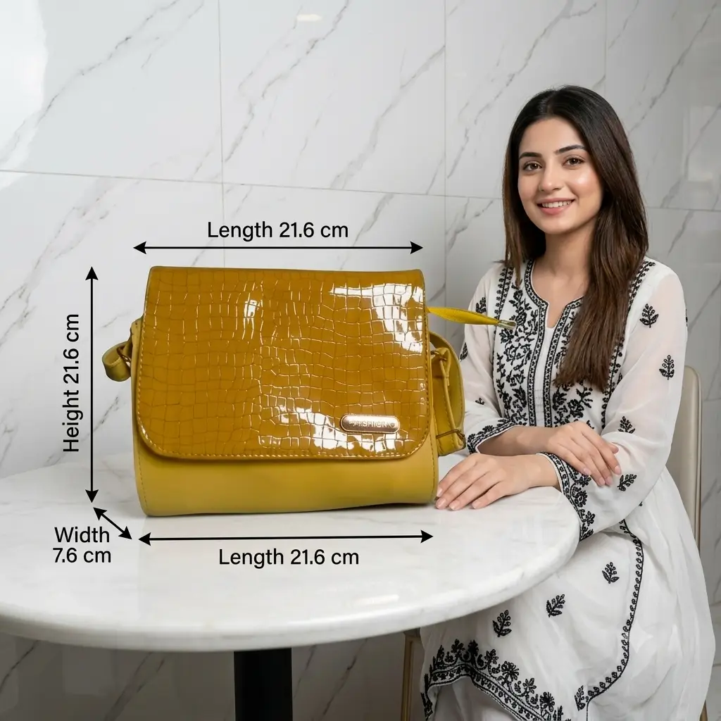 Luxe Croc Flap Shoulder Bag With Long Adjustable Strap - Image 2