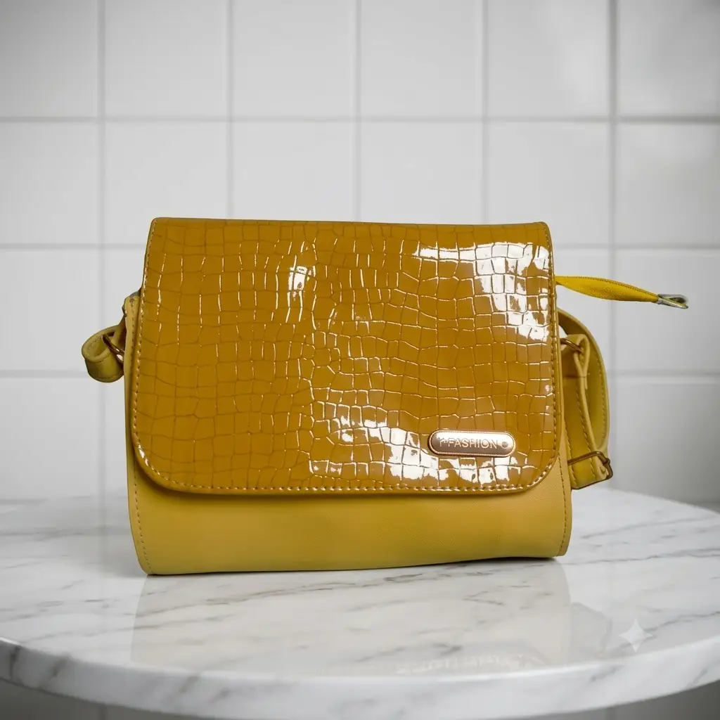 Luxe Croc Flap Shoulder Bag With Long Adjustable Strap - Image 3