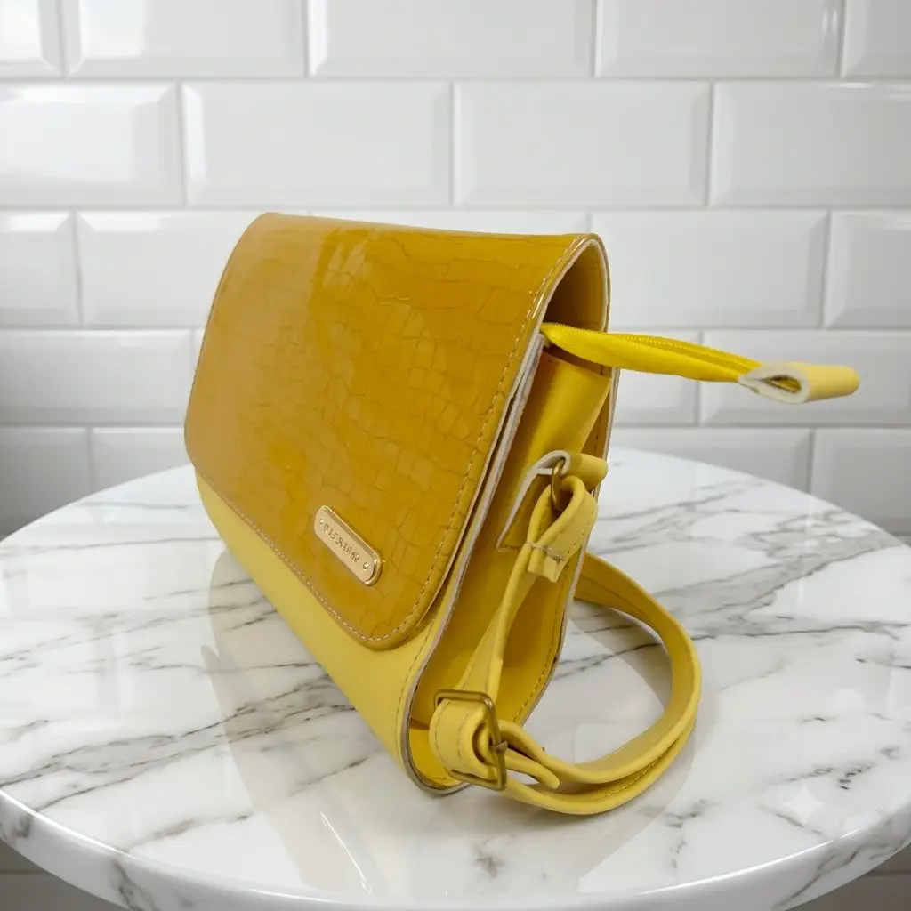 Luxe Croc Flap Shoulder Bag With Long Adjustable Strap - Image 4