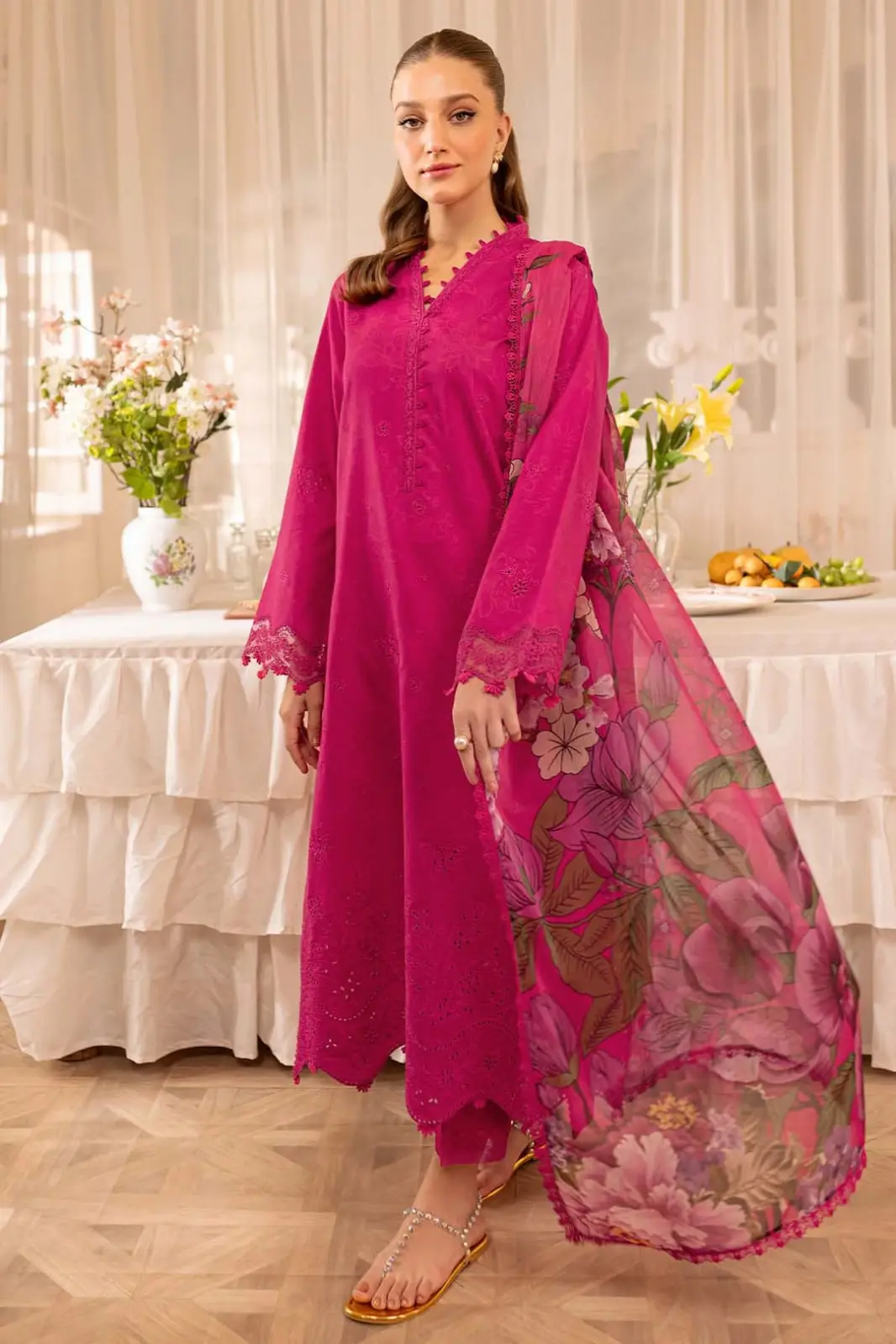 3 Pcs hit code Women's Unstitched dhanak Embroidered Suit - Image 2