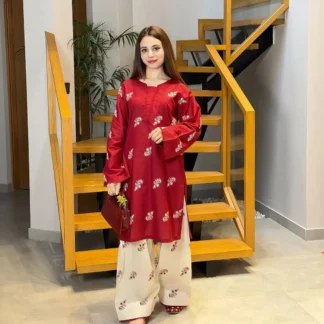 2 Pcs Women's Unstitched Embroidered Suit BRAND NAME : PEZWAAN*