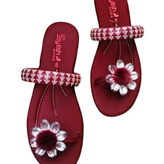 Maroon Rhinestone Women's Fancy Flats