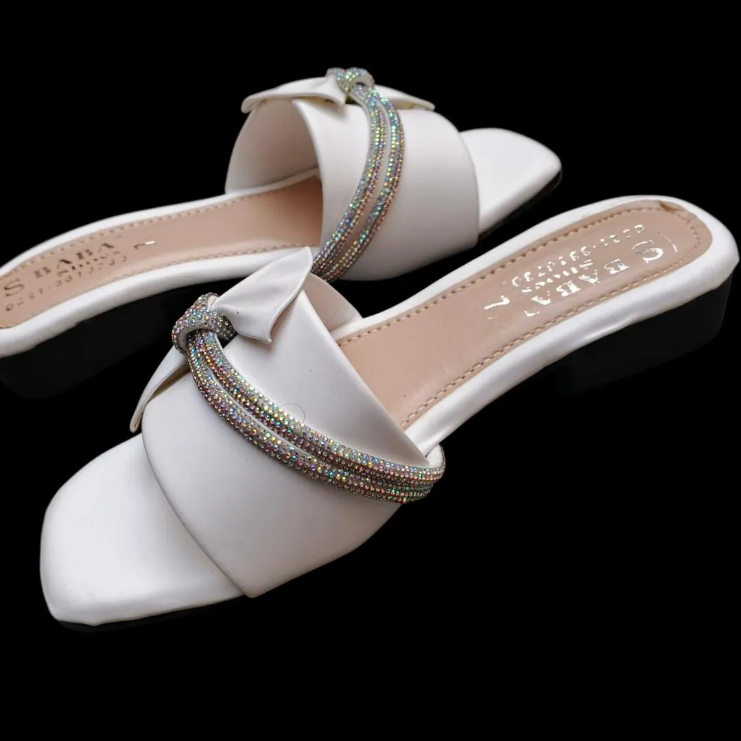 White Rhinestone Bow Women's Slides Size 7 - Image 3