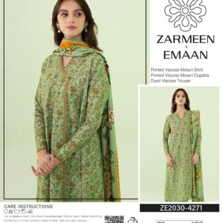 Green Printed Viscose 3-Piece Suit for Women