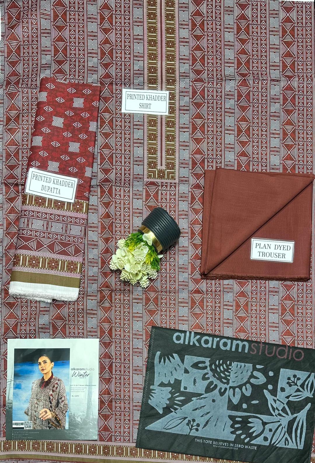 3-Piece Maroon Khaddar Winter Suit Set - Image 3