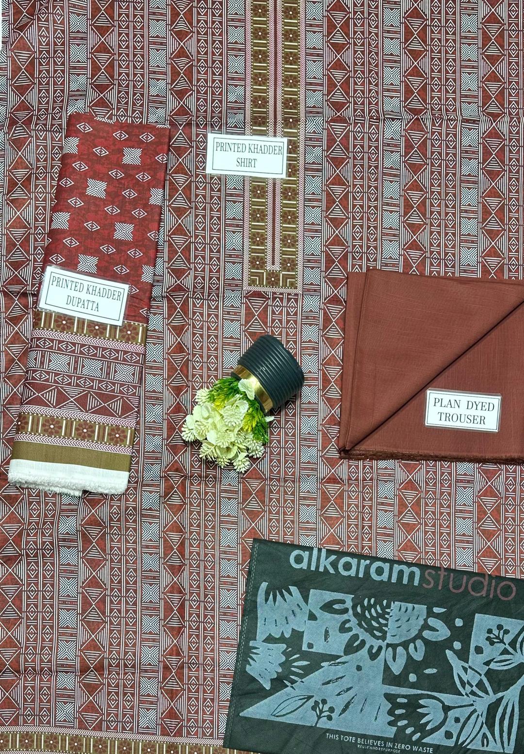 3-Piece Maroon Khaddar Winter Suit Set - Image 4