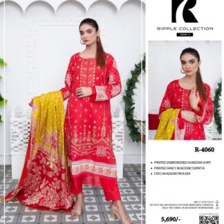 Unstitched Khaddar Suit Red Wedding Party Wear