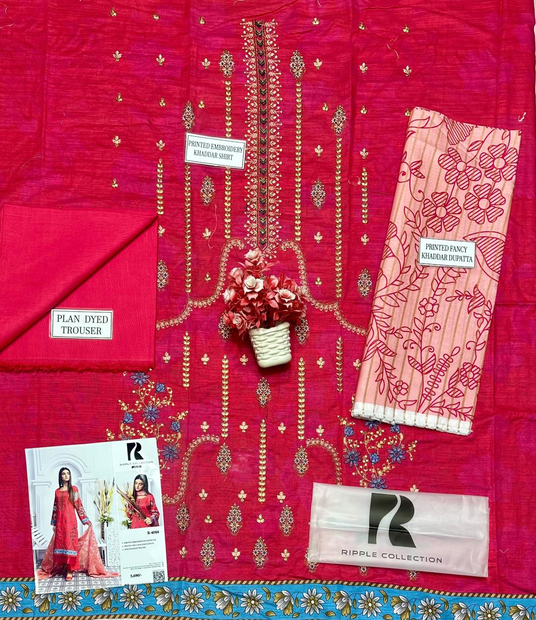 Pink Khaddar 3-Piece Unstitched Suit for Brides & Parties - Image 4
