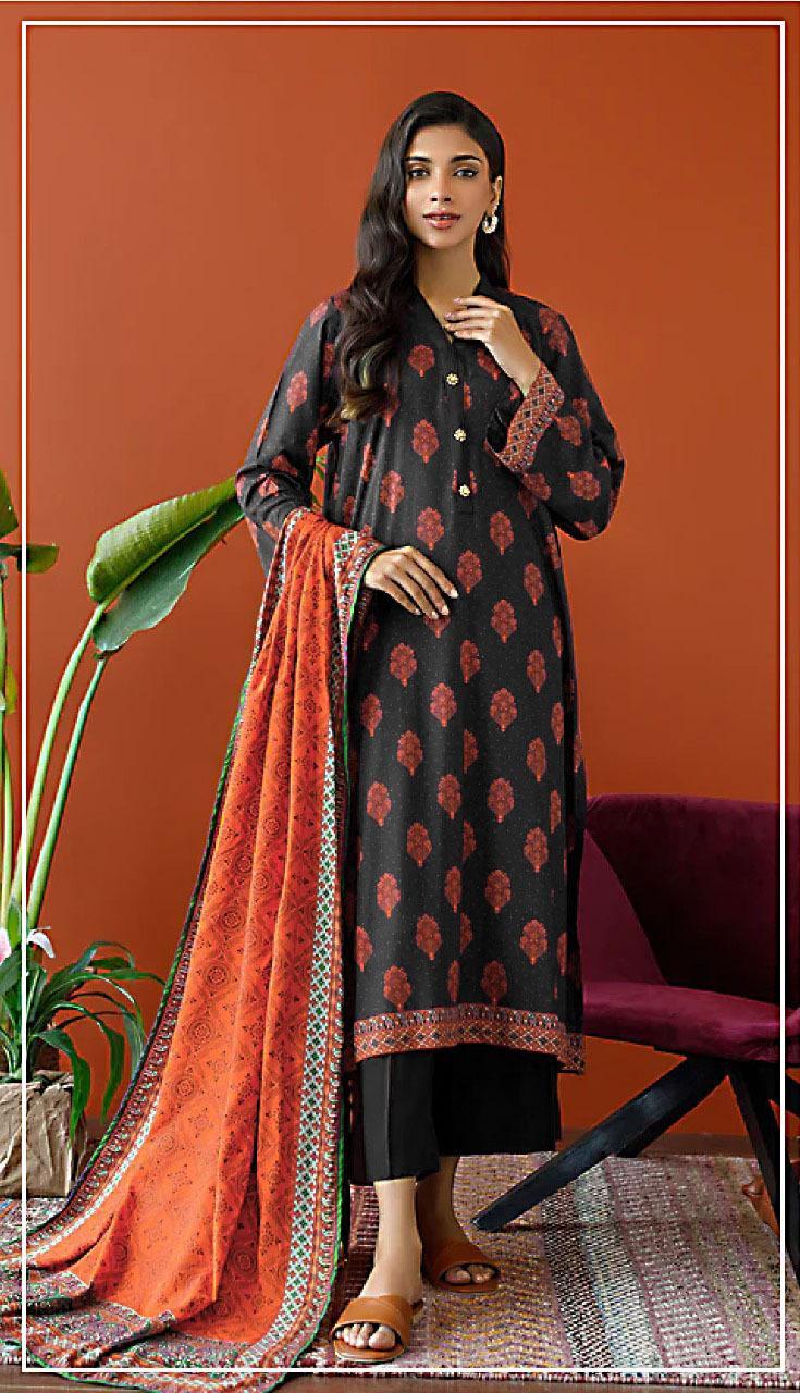 Printed Lawn 3-Piece Suit Black Red Floral - Image 2