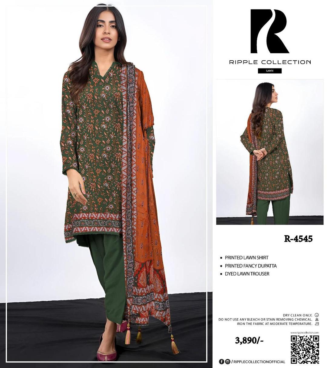 Printed Lawn 3-Piece Suit Green Orange Floral
