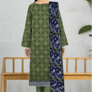 Green Navy Printed Dobby Lawn 3-Piece Suit for Women