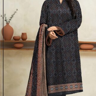 Black Printed 3-Piece Lawn Suit for Women