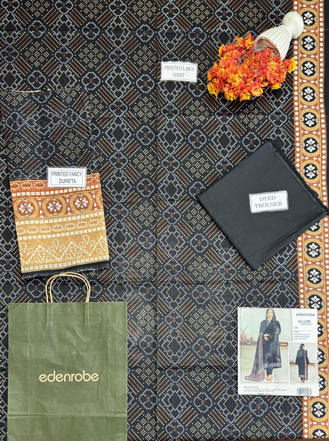 Black Printed 3-Piece Lawn Suit for Women - Image 3