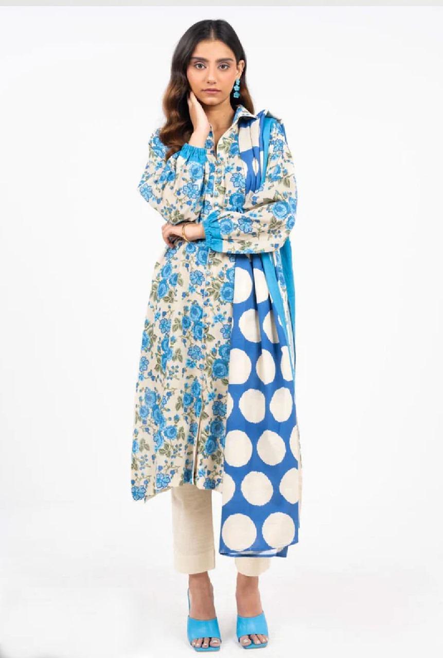 3-Piece Printed Lawn Suit for Women with Floral & Polka Dot Design
